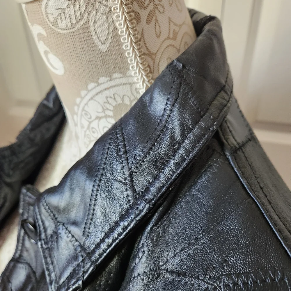 Italian Stone Design Navarre Baddie Patchwork Black Leather Jacket Large/XL